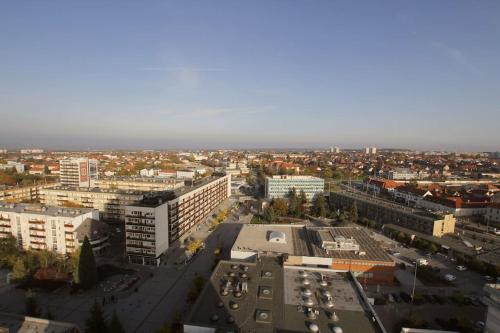 an aerial view of a city with buildings at SuperB apartment with incredible view at the best location in Veszprém