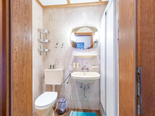 a small bathroom with a toilet and a sink at Cozy holiday home in Hochfilzen with mountain views in Hochfilzen