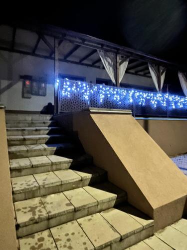 a set of stairs with blue lights on them at Városi Idill in Veszprém