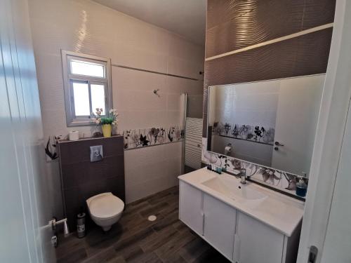 a white bathroom with a toilet and a sink at Villa Tzukim Mitzpe Ramon in Mitzpe Ramon