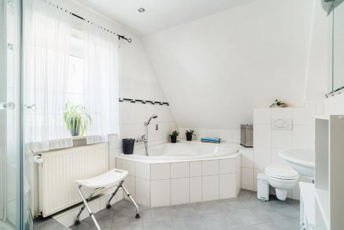 een badkamer met een bad, een toilet en een wastafel bij JermersteinSonne in Braunlage