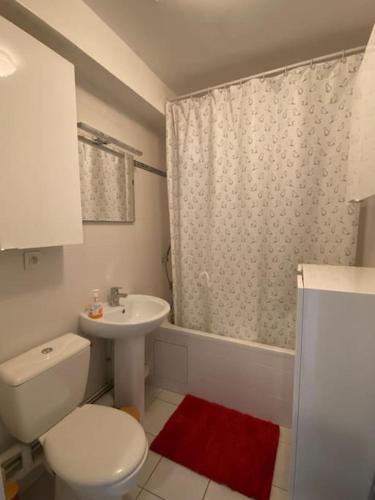 une salle de bain avec toilettes, lavabo et douche dans l'établissement Montpellier : Appartement Cosy et très fonctionnel, à Montpellier