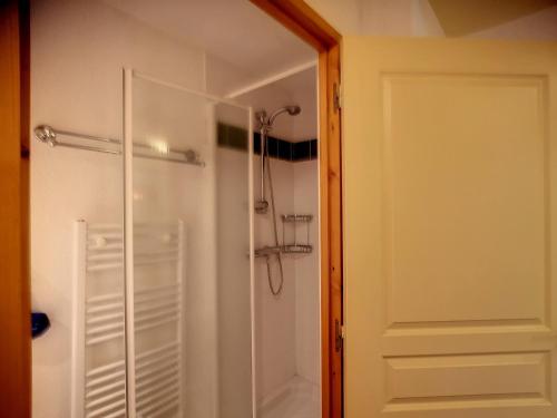a shower with a glass door in a bathroom at 3 pièces cosy, 6 pers, pied des pistes exposé sud, Les Menuires - FR-1-178-365 in Les Bruyères