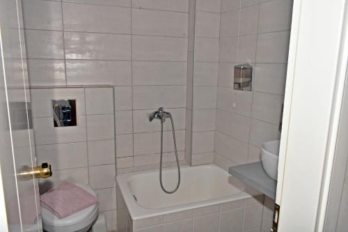 デルフィにあるIniohos Hotelのバスルーム(シャワー、トイレ、シンク付)