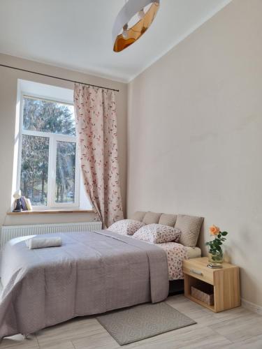a bedroom with a bed and a window at Heart of Natural Park, Sea and River in Riga