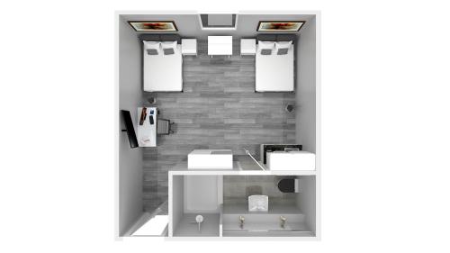 a rendering of a floor plan of a room at Downtown Apartments Ulm - im Herzen von Ulm & komfortable Boxspringbetten in Ulm