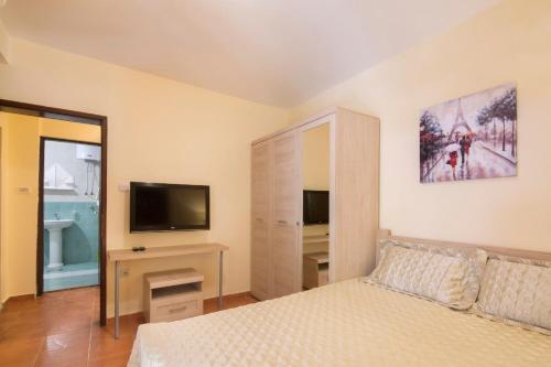 - une chambre avec un lit et une télévision à écran plat dans l'établissement Splendid Apartments, à Budva