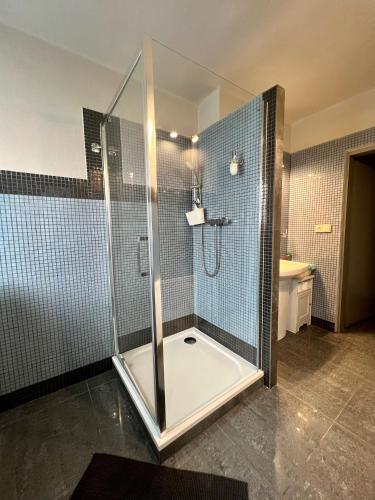 a bathroom with a shower and a toilet and a sink at Ubytování Zátiší 2 Olomouc in Olomouc