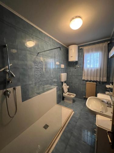a bathroom with a shower and a sink and a toilet at Immobiliare Al Ponte in Cavallino-Treporti