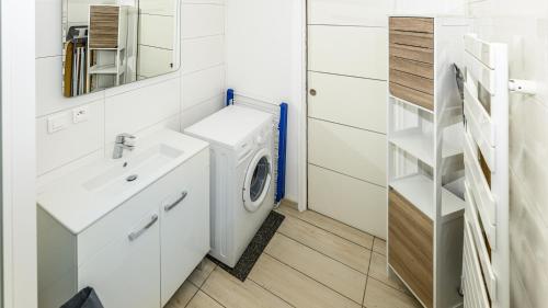 La salle de bains est pourvue d'un lave-linge et d'un lavabo. dans l'établissement Guest House Maccarani, à Nice