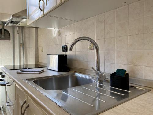 a kitchen with a stainless steel sink in a kitchen at Appartement Auber in Nice