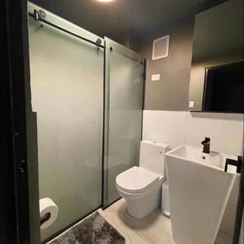 a bathroom with a toilet and a sink at Moderno Apartamento para parejas San Juan Puerto Rico in San Juan