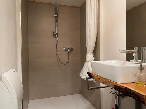 a bathroom with a sink and a shower at Gästehaus Sille in Morsbach - Holpe in Morsbach