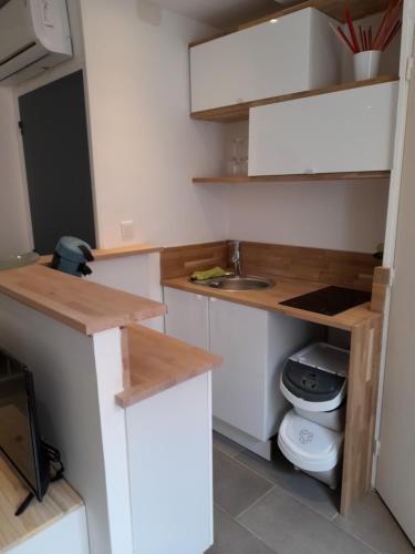 a small kitchen with a sink and a toilet at studio 29 rue des potiers in Fréjus