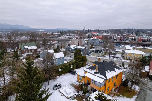 an aerial view of a city in the snow at À Tout Venant B&B in Magog-Orford