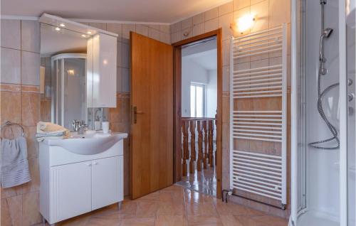 a bathroom with a sink and a shower at Awesome Home In Poljica Imotska With Outdoor Swimming Pool in Margete