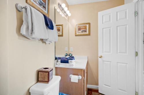 a bathroom with a white toilet and a sink at River Breeze, WIFI, 685 FREE tickets each paid day!!! in Pigeon Forge