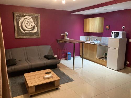 Il comprend un salon avec un canapé et une cuisine. dans l'établissement Superbe appartement parking gratuit 2, à Aulnay-sous-Bois