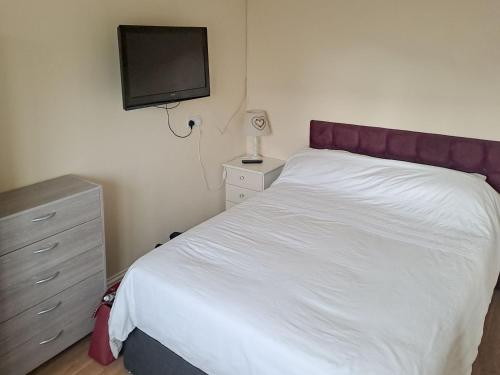 a bedroom with a bed and a tv on the wall at Autumn Lodge in Mablethorpe