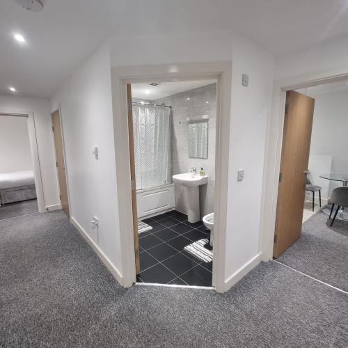 Habitación con baño con lavabo y aseo. en 2 bed apartment in Plumstead London, en Plumstead