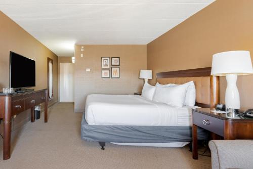 a hotel room with a large bed and a television at Wyndham Omaha Hotel - West Dodge in Omaha