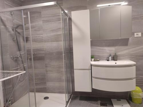a bathroom with a shower and a sink at Apartman President in Krapinske Toplice