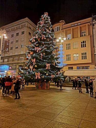 a christmas tree in the middle of a city at Čarobni pogled Zagreb in Zagreb
