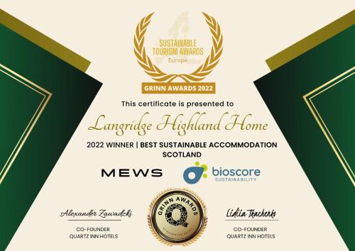 Certifikát, hodnocení, plakát nebo jiný dokument vystavený v ubytování Langridge Highland Home