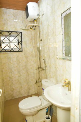 a bathroom with a toilet and a sink at Living Green APARTMENTS AIRPORT PICK UP in Benin City