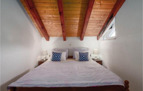 a bedroom with a large bed with a wooden ceiling at Gorgeous Home In Kamenmost With Kitchen in Kamenmost