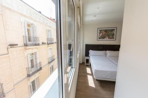 a bedroom with a bed and a window at Apartamentos Centro Jardines in Madrid