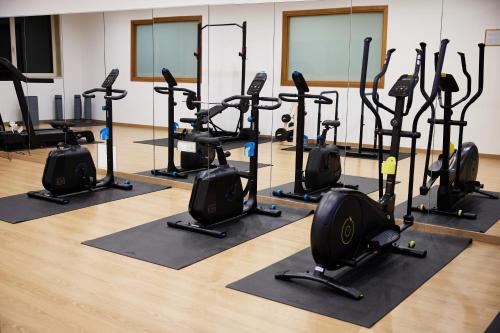 a gym with several rows of exercise bikes at Appia Antica Hotel in Corato