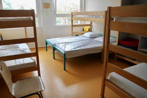 a room with two bunk beds and a window at AUBERGE DE JEUNESSE in Colmar