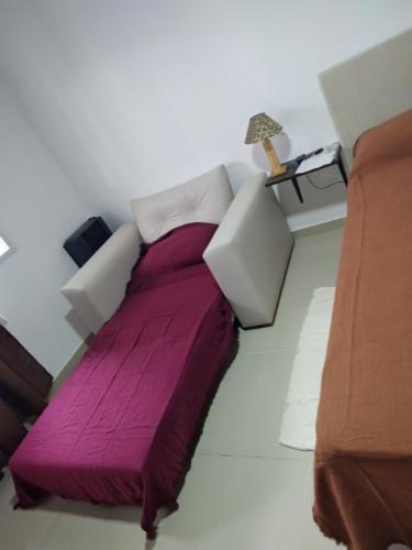 恰哈里的住宿－Bienvenidos a mi casa，一间卧室配有一张带紫色毯子的床