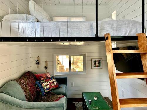 Habitación con sofá y litera en Entirely Private Tiny Home - 1 Mile to UF, en Gainesville