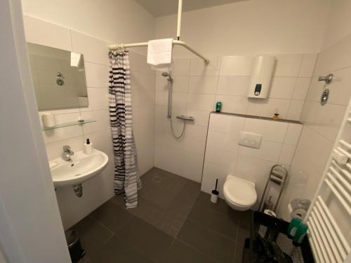 bagno con lavandino e servizi igienici di Apartment mit vier Einzelboxspringbetten - Netflix a Goch