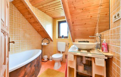 łazienka z umywalką, wanną i toaletą w obiekcie Awesome Home In Pustodol With Heated Swimming Pool w mieście Pustodol