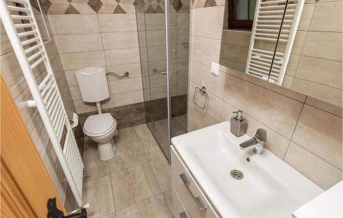 een badkamer met een wastafel en een toilet bij Cozy Home In Otocac With Wifi in Otočac