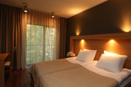 1 dormitorio con 1 cama grande y ventana grande en Dirhami Guesthouse en Dirhami