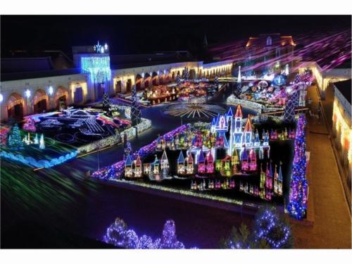 a display of a disney castle at night at Kobe Hotel Fruit Flower in Kobe