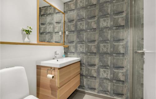 uma casa de banho com um lavatório e um chuveiro em 1 Bedroom Awesome Apartment In Helsingr em Helsingor