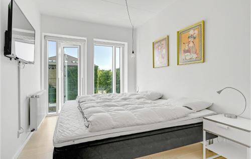 a large white bed in a room with windows at Gorgeous Apartment In Aarhus C With Wifi in Aarhus