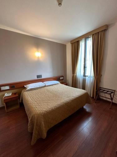 a hotel room with a bed and a window at Hotel Aspromonte in Milan