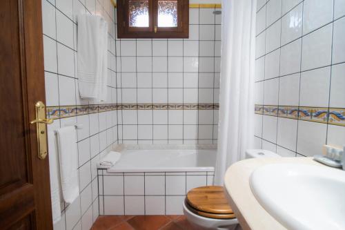 a bathroom with a tub and a toilet and a sink at Hotel El Tejar & Spa in Vilaflor