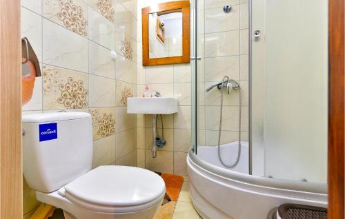a bathroom with a toilet and a sink and a shower at Gorgeous Home In Sveti Ivan Zelina With Jacuzzi in Sveti Ivan Zelina