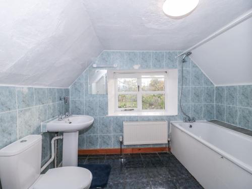 ein Badezimmer mit Toilette, Waschbecken und Badewanne in der Unterkunft Palmers Green Cottage in Taunton