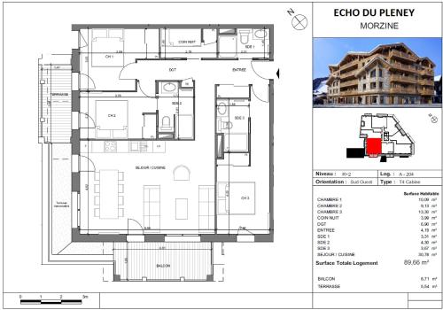 a floor plan and elevation of a building at Echo du Pleney A204 in Morzine