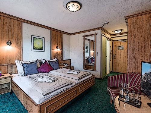 un dibujo de un dormitorio con cama y silla en Hotel Crystal - KitzHorn Suites, en Sankt Johann in Tirol