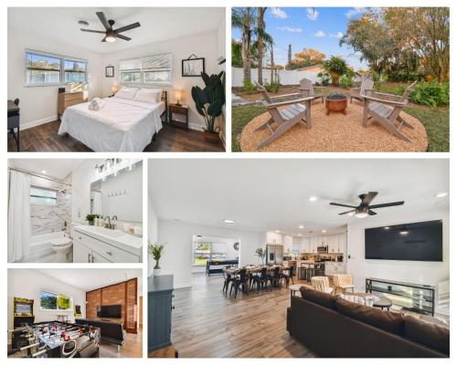 a collage of pictures of a house at Plush sheets, Games!, Huge backyard, Massage Chair in Tampa