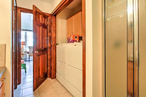 a kitchen with a refrigerator and a door to a room at Large Kennebunk Home, Walk to Beach Less Than 2 Mi to Town in Kennebunk